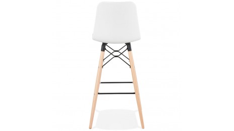 Tabouret de bar blanc pied bois naturel - Elena