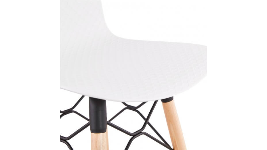 Tabouret de bar blanc pied bois naturel - Elena