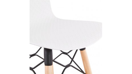 Tabouret de bar blanc pied bois naturel - Elena