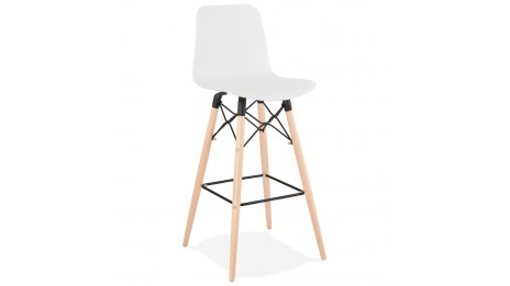 Tabouret de bar blanc pied bois naturel - Elena