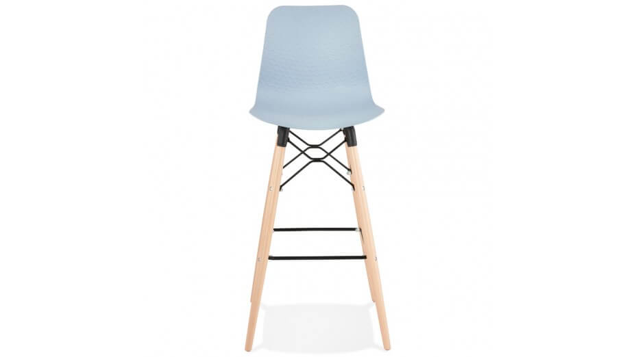 Tabouret de bar bleu pied bois naturel - Elena