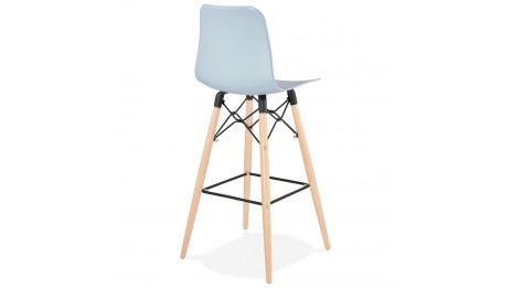 Tabouret de bar bleu pied bois naturel - Elena