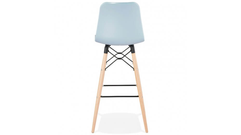 Tabouret de bar bleu pied bois naturel - Elena