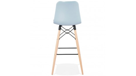 Tabouret de bar bleu pied bois naturel - Elena