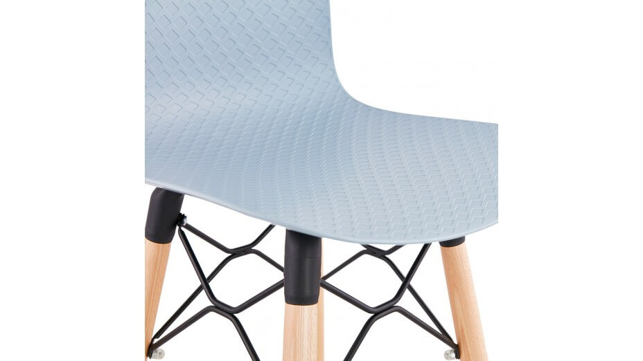 Tabouret de bar bleu pied bois naturel - Elena