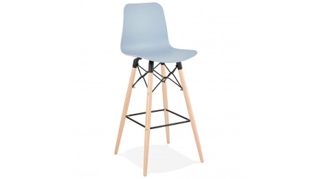 Tabouret de bar bleu pied bois naturel - Elena