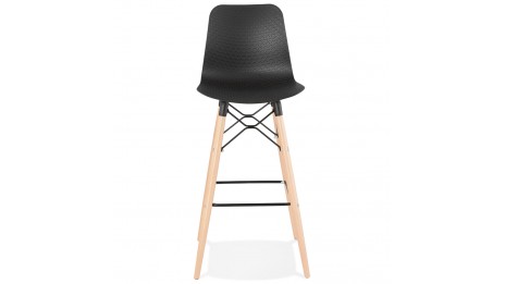 Tabouret de bar noir pied bois naturel - Elena