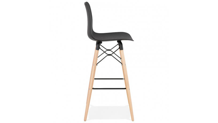 Tabouret de bar noir pied bois naturel - Elena