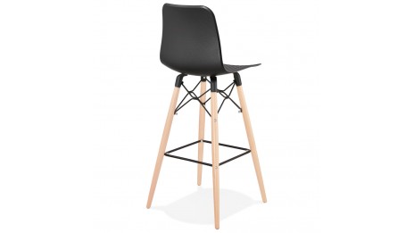 Tabouret de bar noir pied bois naturel - Elena