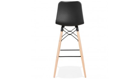 Tabouret de bar noir pied bois naturel - Elena