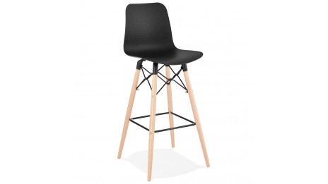 Tabouret de bar noir pied bois naturel - Elena