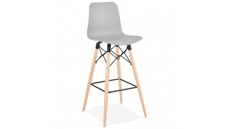 Tabouret de bar gris pied bois naturel - Elena