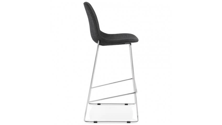 Tabouret de bar empilable tissu gris foncé pieds métal chromé - Tomy