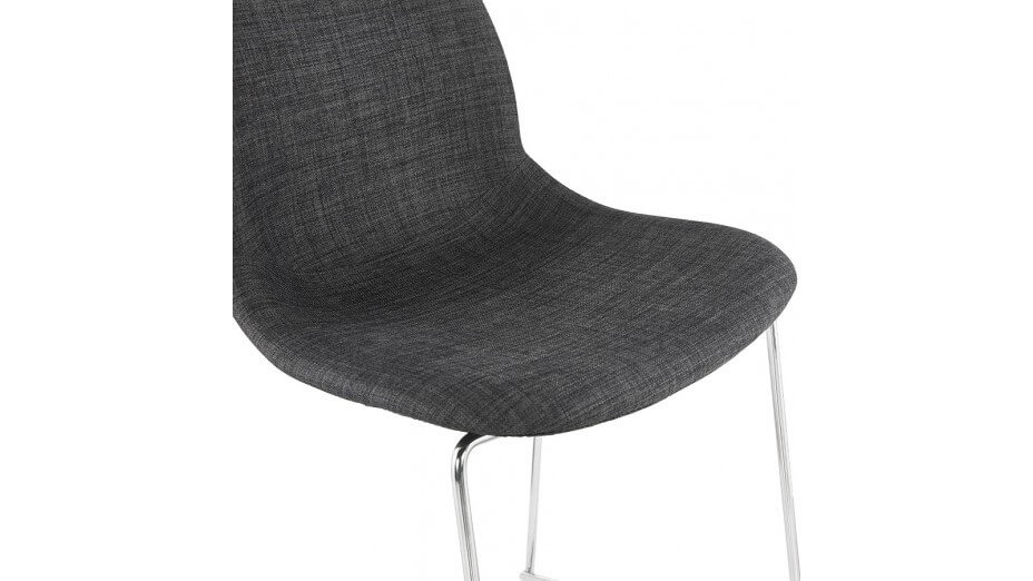 Tabouret de bar empilable tissu gris foncé pieds métal chromé - Tomy