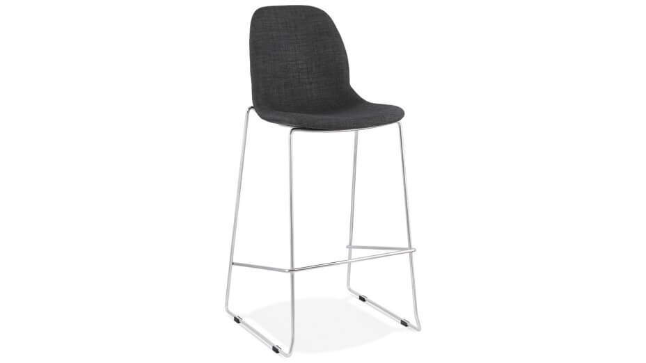 Tabouret de bar empilable tissu gris foncé pieds métal chromé - Tomy