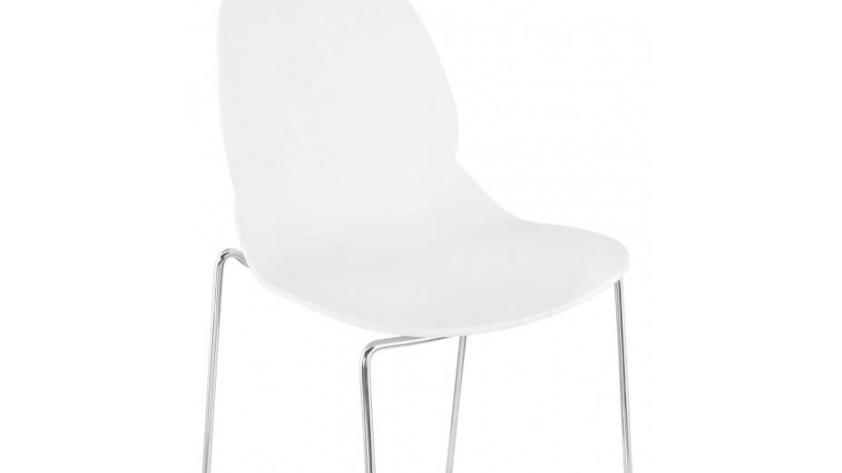 Tabouret de bar empilable blanc pieds chromé- Ruddy