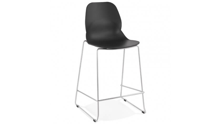 Tabouret snack Mi-hauteur noir foncé pieds chromé - Tomy