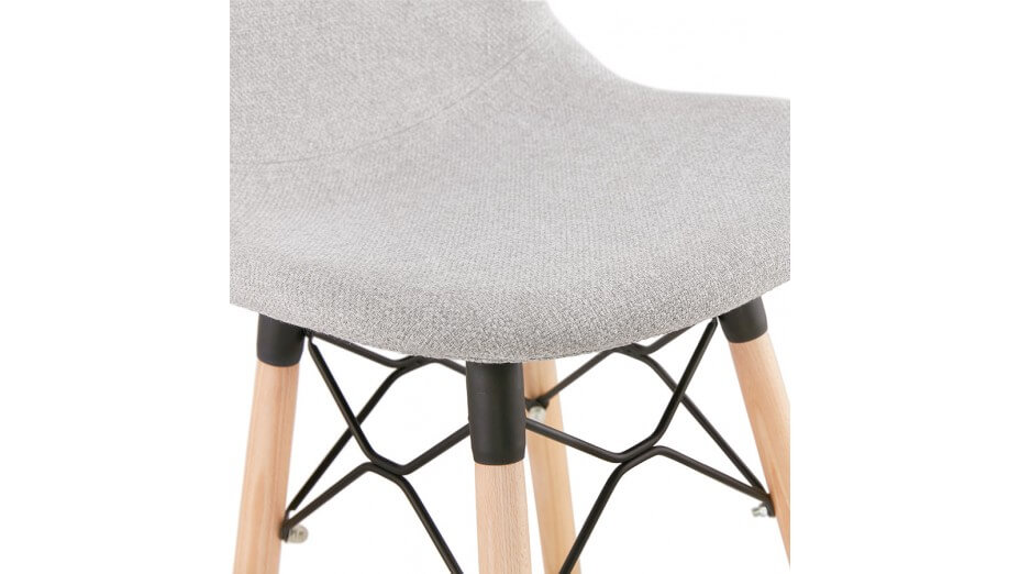 Tabouret de bar tissu gris clair pied bois naturel - Louna