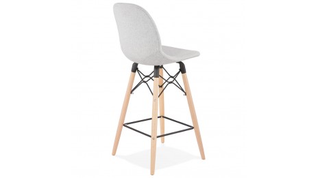 Tabouret snack Mi-hauteur tissu gris clair pied bois naturel - Louna