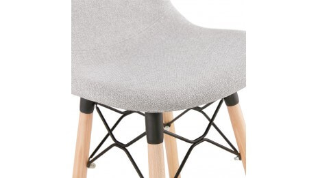 Tabouret snack Mi-hauteur tissu gris clair pied bois naturel - Louna