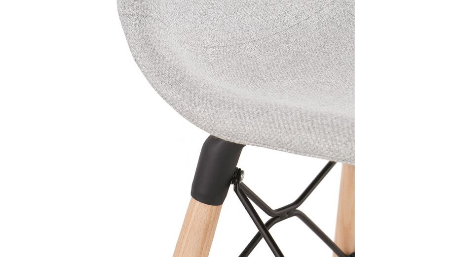 Tabouret snack Mi-hauteur tissu gris clair pied bois naturel - Louna