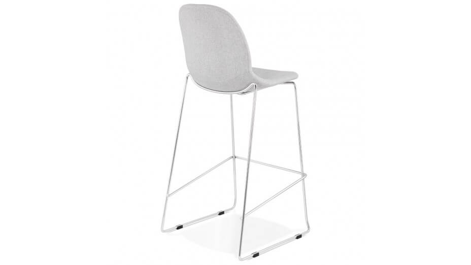 Tabouret de bar empilable tissu gris clair pieds chromé - Tomy