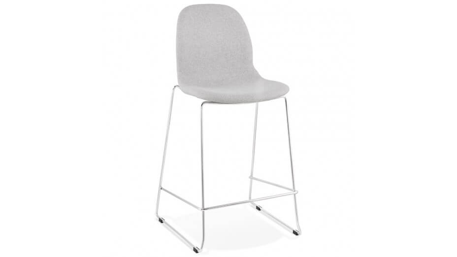 Tabouret snack Mi-hauteur tissu gris clair pieds chromé - Tomy