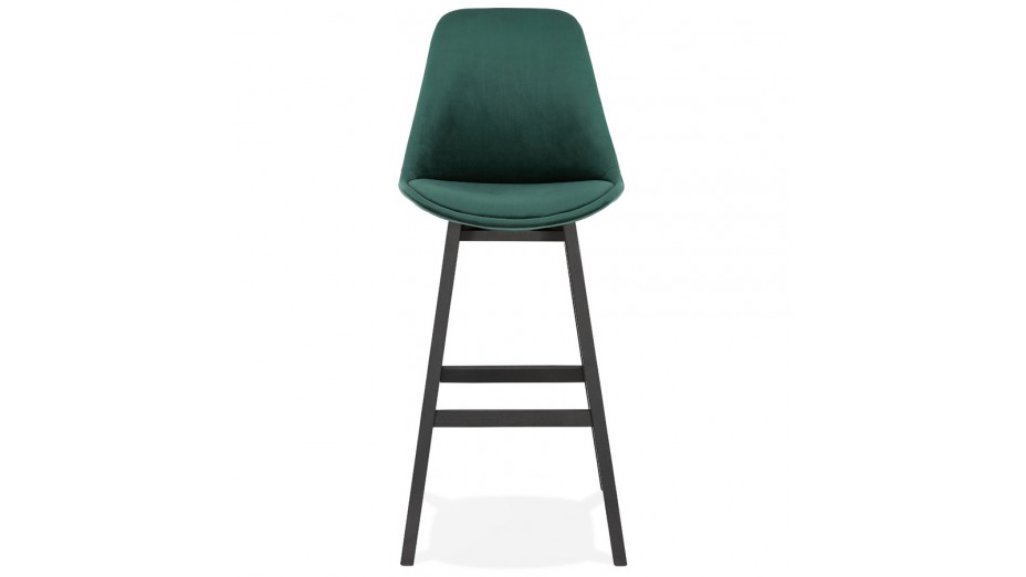 Tabouret de bar velours vert pied bois noir - Manon