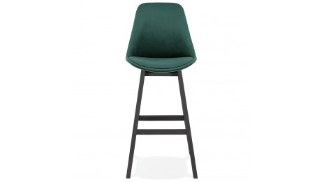 Tabouret de bar velours vert pied bois noir - Manon