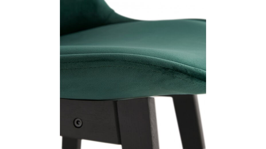 Tabouret de bar velours vert pied bois noir - Manon