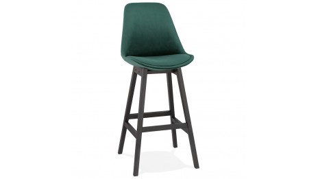 Tabouret de bar velours vert pied bois noir - Manon