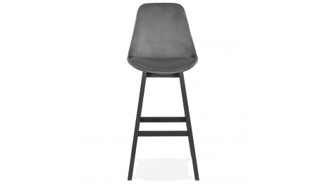 Tabouret de bar velours gris pied bois noir - Manon