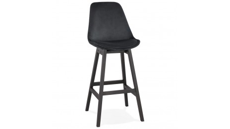 Tabouret de bar velours noir pied bois noir - Manon