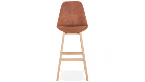 Tabouret de bar microfibre brun pied bois naturel - Ken