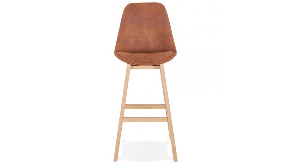 Tabouret de bar microfibre brun pied bois naturel - Ken Tabouret de bar microfibre brun pied bois naturel - Ken