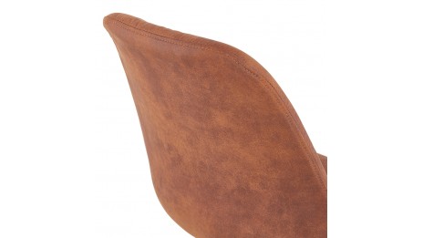 Tabouret de bar microfibre brun pied bois naturel - Ken