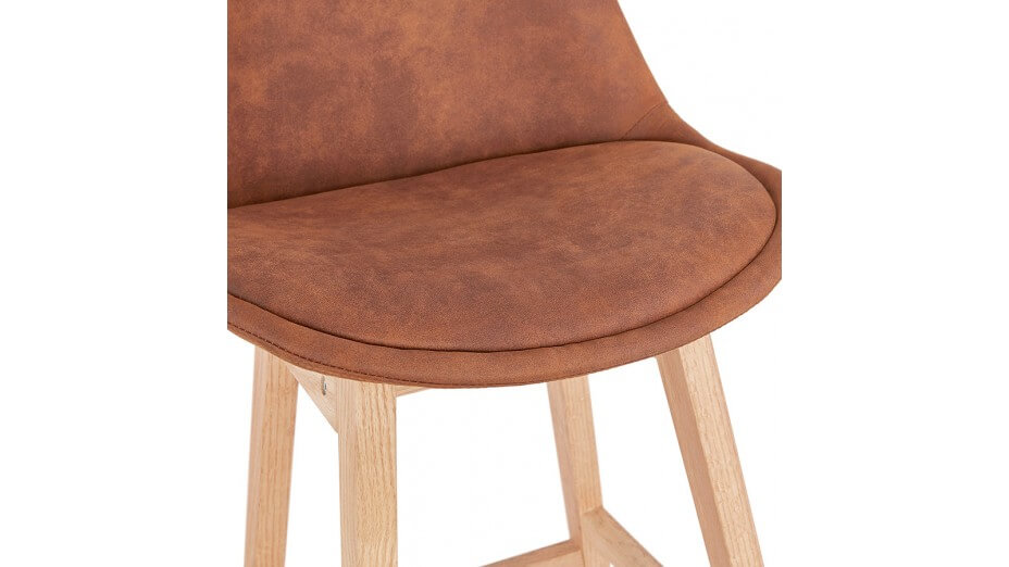 Tabouret de bar microfibre brun pied bois naturel - Ken