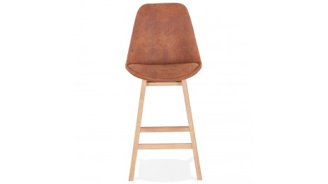 Tabouret snack Mi-hauteur microfibre brun pied bois naturel - Manon