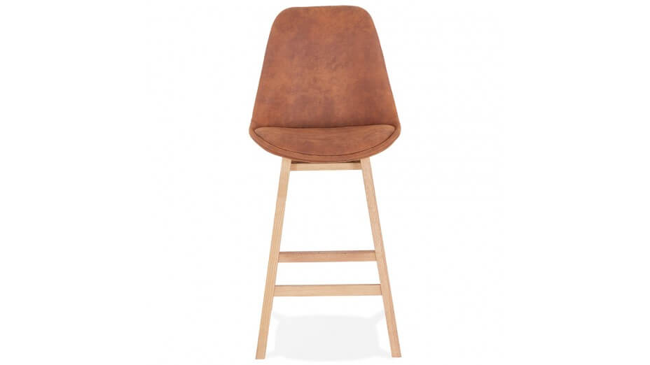 Tabouret snack Mi-hauteur microfibre brun pied bois naturel - Manon Tabouret snack Mi-hauteur microfibre brun pied bois naturel - Manon