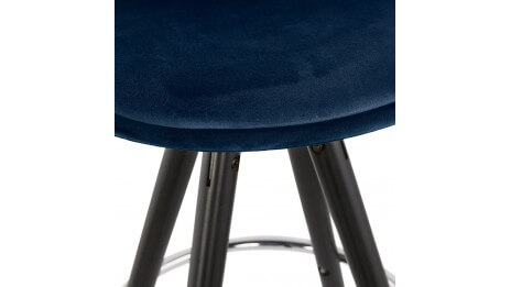 Tabouret de Bar design velours bleu pieds noir - Gabin