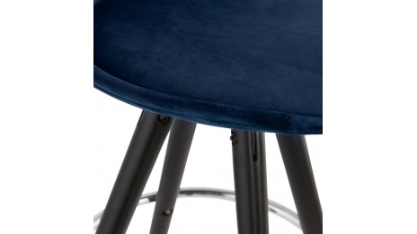 Tabouret de Bar design velours bleu pieds noir - Gabin