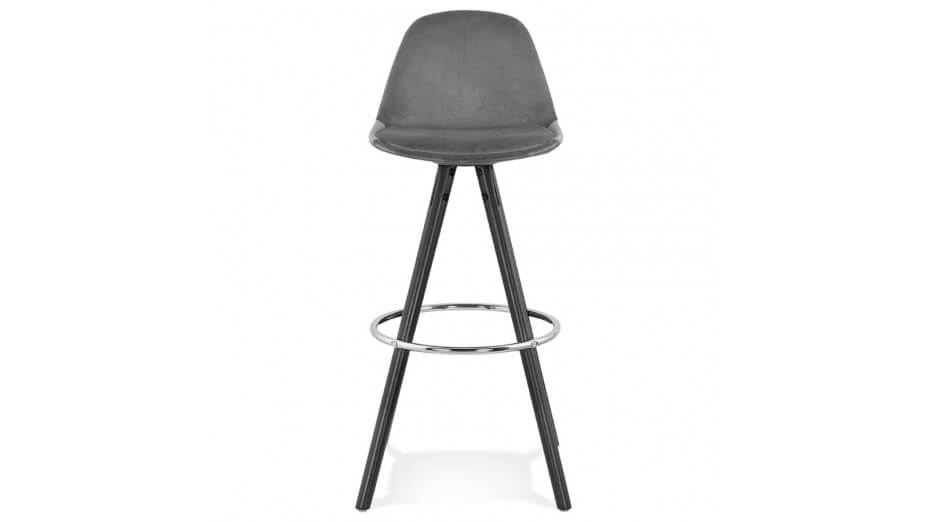 Tabouret de Bar design velours gris pieds noir - Gabin