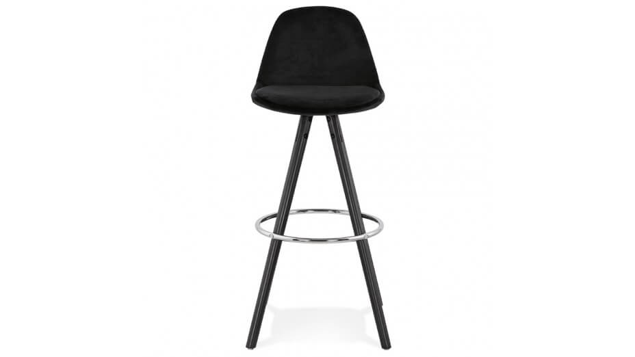 Tabouret de Bar design velours noir pieds noir - Gabin