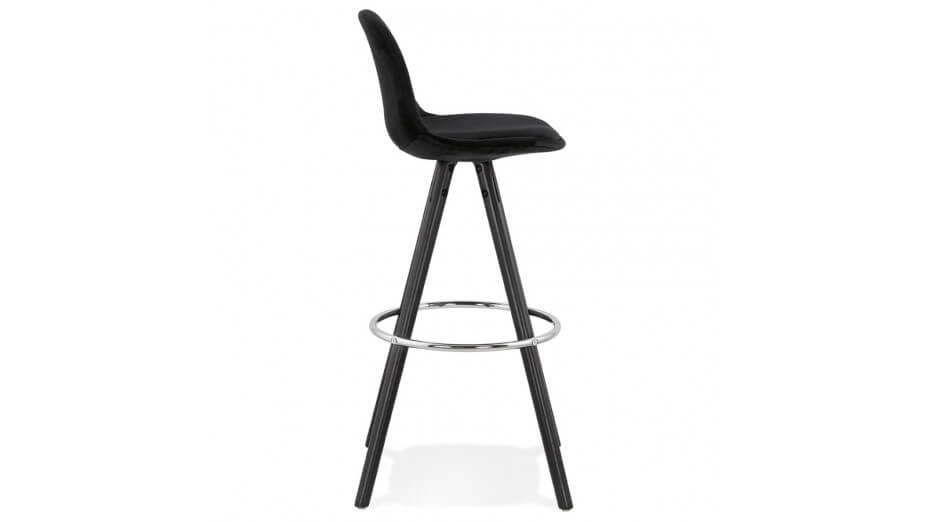 Tabouret de Bar design velours noir pieds noir - Gabin