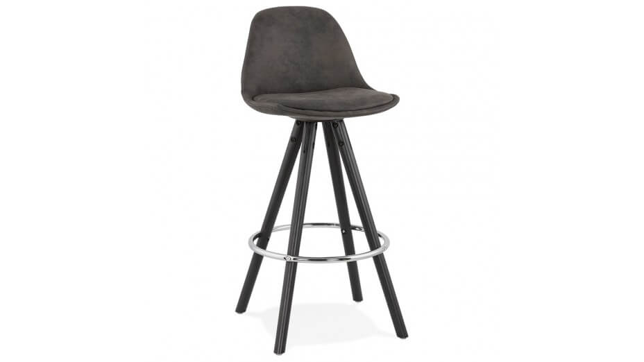 Tabouret snack Mi-hauteur microfibre noir pieds noir - Emil