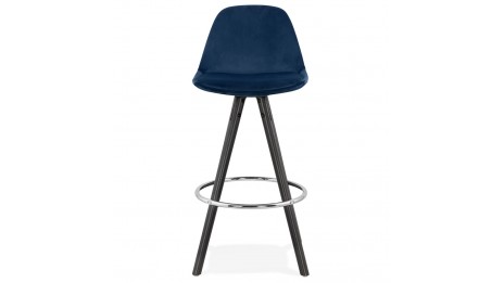 Tabouret snack Mi-hauteur velours bleu pieds noir - Gabin