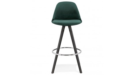 Tabouret snack Mi-hauteur velours vert pieds noir - Gabin