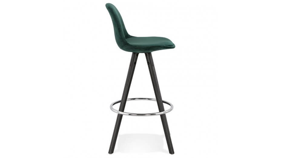 Tabouret snack Mi-hauteur velours vert pieds noir - Gabin