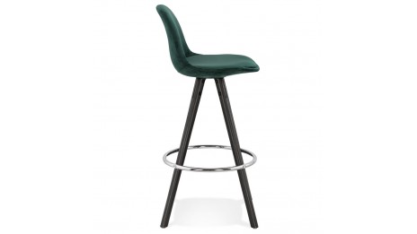 Tabouret snack Mi-hauteur velours vert pieds noir - Gabin
