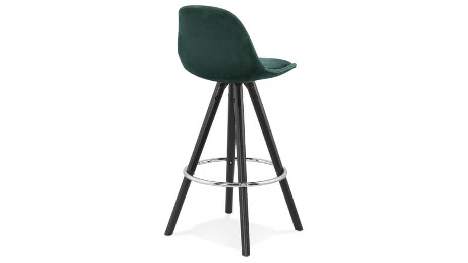 Tabouret snack Mi-hauteur velours vert pieds noir - Gabin